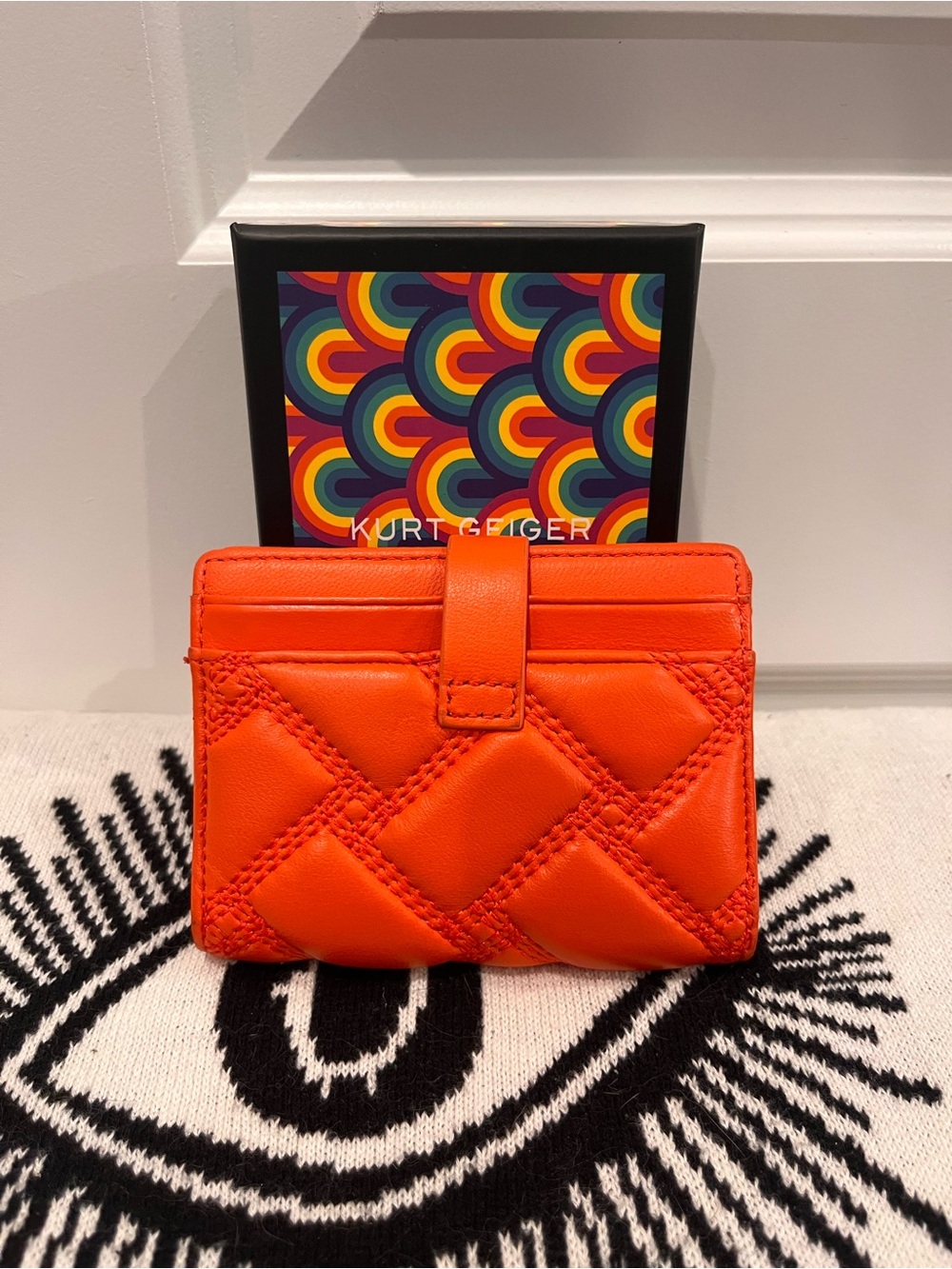 Kurt Geiger Orange Quilted Leather Card Wallet - Picture 3 of 4